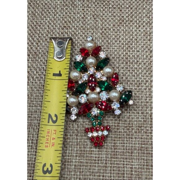 Vintage Eisenberg Ice Christmas Tree Brooch Rhinestones & Faux Pearls Signed - Picture 6 of 8